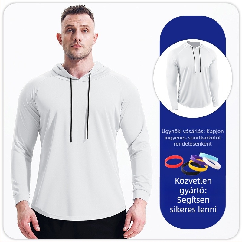 Férfi őszi-téli kapucnis, hosszú ujjú sportruházat, gyorsan száradó, lélegző, kosárlabda futómaratoni felső, fitnesz edzőpulóver