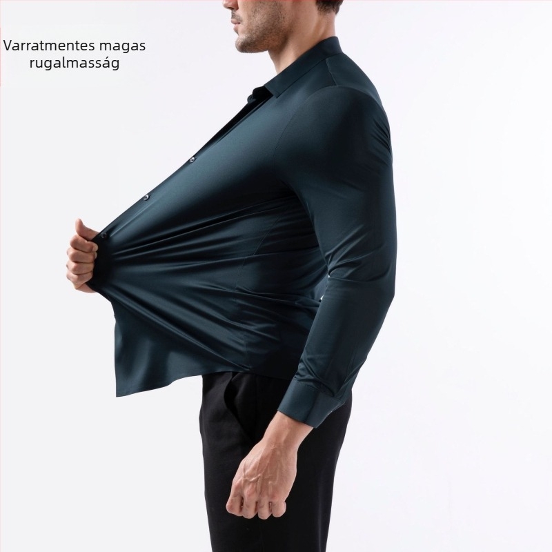 Határokon átnyúló, nyomtalan, négyoldalas, magas elasztikus ing, férfi selymes, vasalhatatlan, izomszerű, karcsúsított, csatos ing, Amazon Explosion