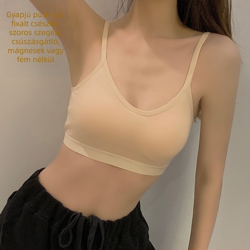 Tiszta pamut fix kosárral ellátott, vállpántos, szépségmellény, női alsónemű, kis mellkasú, push-up sportmelltartó acélgyűrű nélkül, egyrészes melltartó
