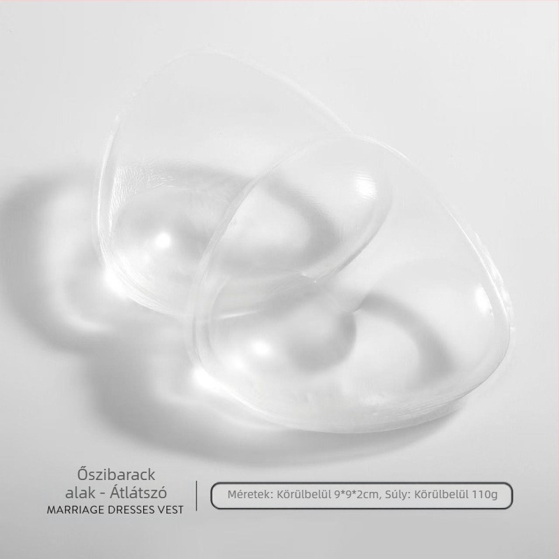 Szilikon mellkasbetét, átlátszó, vastagított, láthatatlan, ráncos háromszög alakú mellkasbetét, szilikon hamis mellkasbetét, melltartóbetét, alsóneműbetét