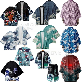 2024 Határokon átnyúló új termék Hawaii stílusú hétpontos ujjú vékony Harajuku Kimono köntös kabát tollal szőtt köpeny kardigán
