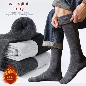 Férfi harisnyák, térdzoknik, gyapjúval bélelt, vastagított, meleg térdvédő zoknik, középkorúaknak és időseknek, hosszú, magasszárú zoknik