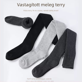 Férfi harisnyák, térdzoknik, gyapjúval bélelt, vastagított, meleg térdvédő zoknik, középkorúaknak és időseknek, hosszú, magasszárú zoknik