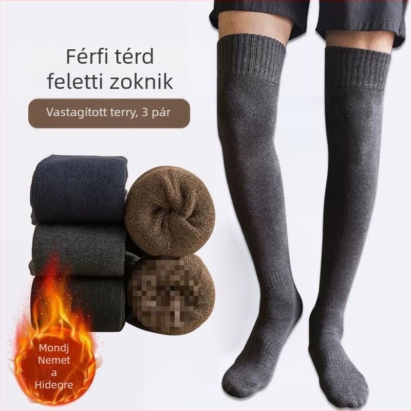 Férfi harisnyák, térdzoknik, gyapjúval bélelt, vastagított, meleg térdvédő zoknik, középkorúaknak és időseknek, hosszú, magasszárú zoknik