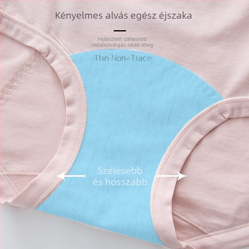 Magas derekú, tiszta pamut női menstruációs bugyi, szivárgásmentes, szélesített, puha higiéniai bugyi, oldalsó szivárgásgátló