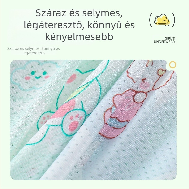 Gyerek alsónemű lányoknak, A osztályú jégselyem, nyári vékony, 7A antibakteriális, rajzfilmmintás baba női boxeralsó, A osztályú jégselyem, nyári vékony, 7A antibakteriális, rajzfilmmintás, baba női boxeralsó