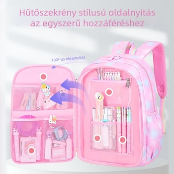 Új iskolatáska általános iskolásoknak, női 1-6. osztályosoknak, könnyű, gerincvédővel és könnyű, nyitott ajtós, fantázia mintás hűtőszekrénybe való gyerek hátizsák