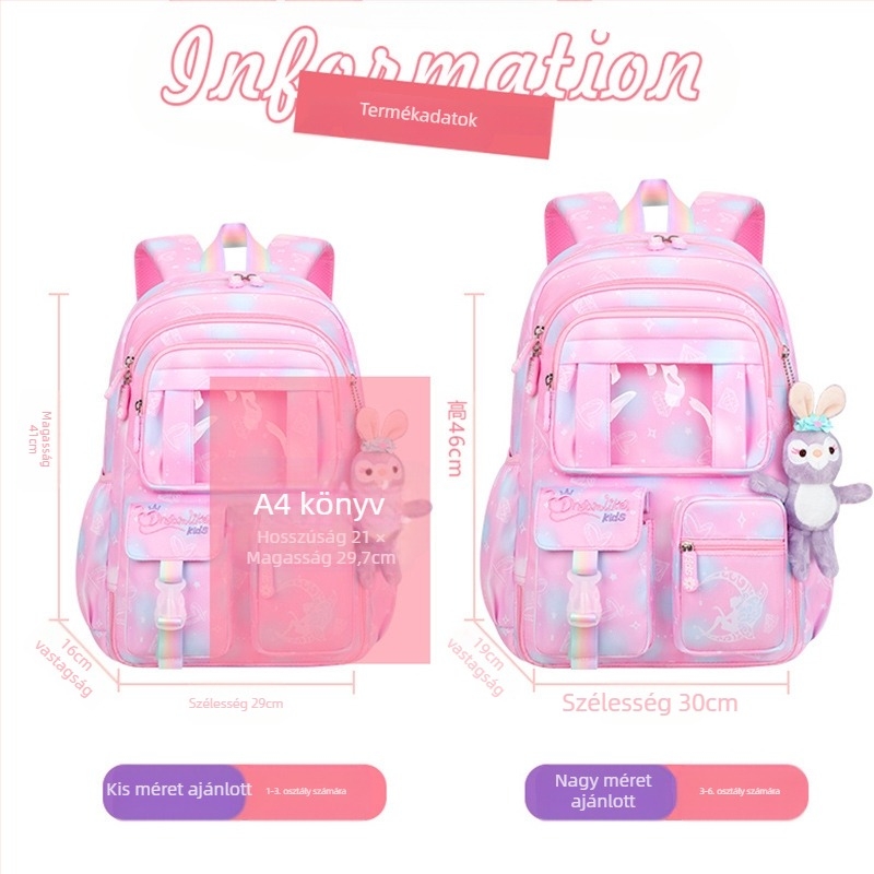 Új iskolatáska általános iskolásoknak, női 1-6. osztályosoknak, könnyű, gerincvédővel és könnyű, nyitott ajtós, fantázia mintás hűtőszekrénybe való gyerek hátizsák