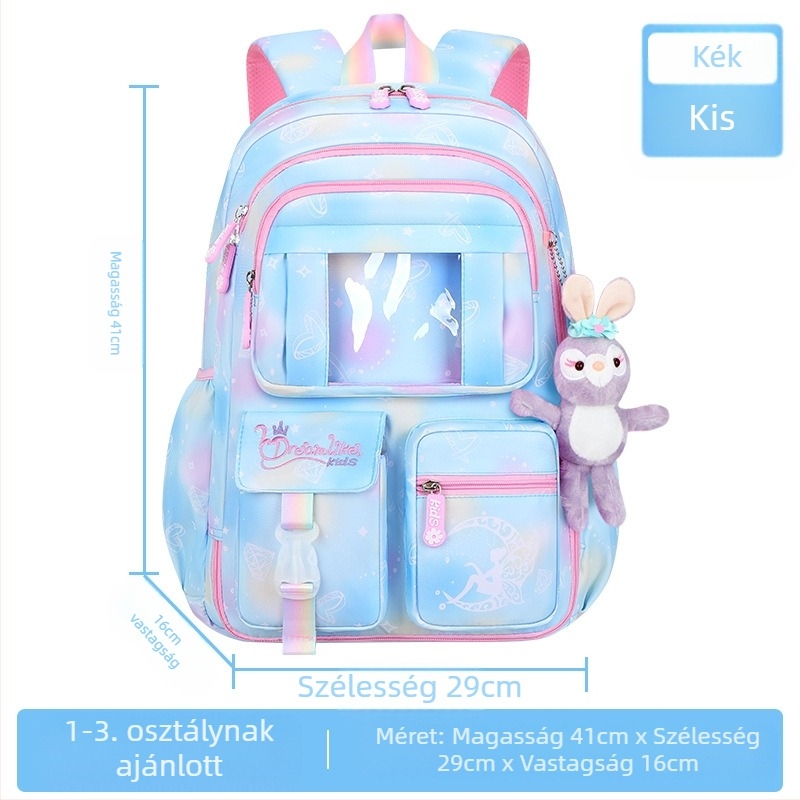 Új iskolatáska általános iskolásoknak, női 1-6. osztályosoknak, könnyű, gerincvédővel és könnyű, nyitott ajtós, fantázia mintás hűtőszekrénybe való gyerek hátizsák