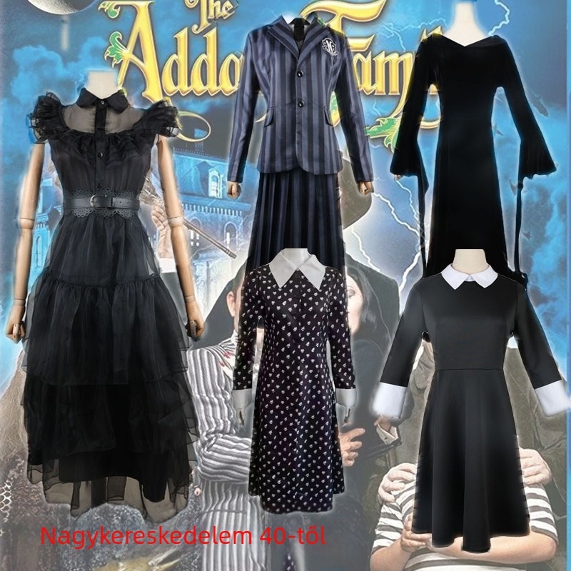 Spot Addams Family Cosplay Ruházat Szerda Fekete Ruha Halloween Iskolai Egyenruha Ruha Jelmez