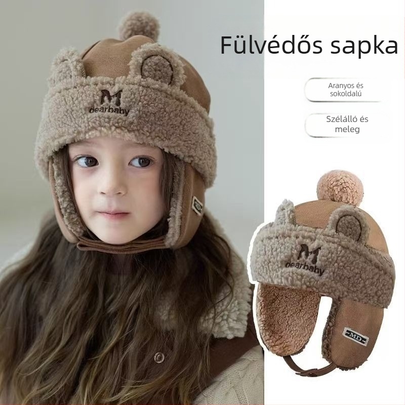 Őszi és téli gyerek sapka fiúknak Lei Feng sapka plüss meleg sapka lányoknak baba vastagított téli fülvédő sapka