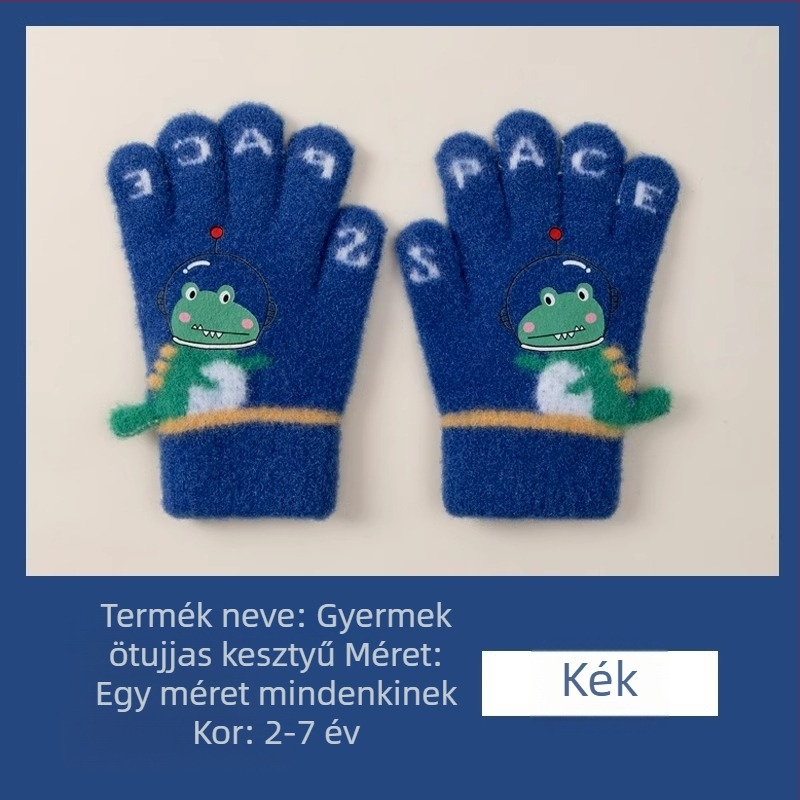 Gyerek meleg kesztyű őszi és téli ötujjas dinoszauruszos rajzfilm ujjal írás fiúknak és lányoknak baba téli polár béléssel fagyálló