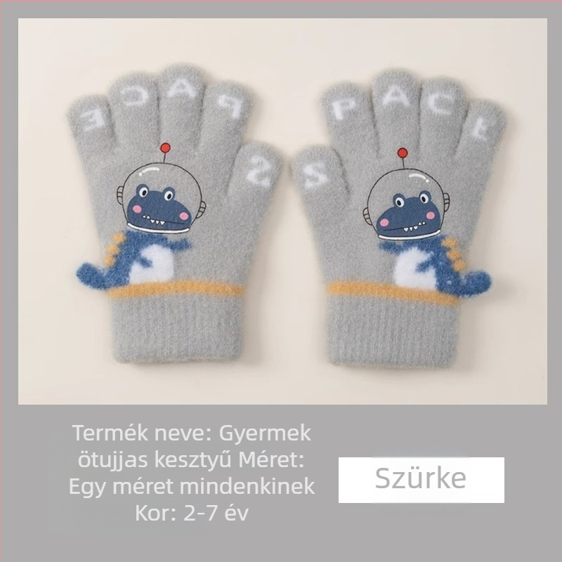 Gyerek meleg kesztyű őszi és téli ötujjas dinoszauruszos rajzfilm ujjal írás fiúknak és lányoknak baba téli polár béléssel fagyálló
