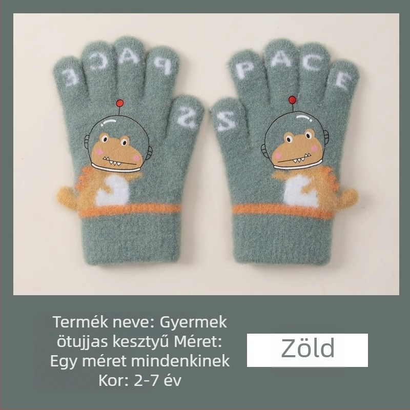 Gyerek meleg kesztyű őszi és téli ötujjas dinoszauruszos rajzfilm ujjal írás fiúknak és lányoknak baba téli polár béléssel fagyálló