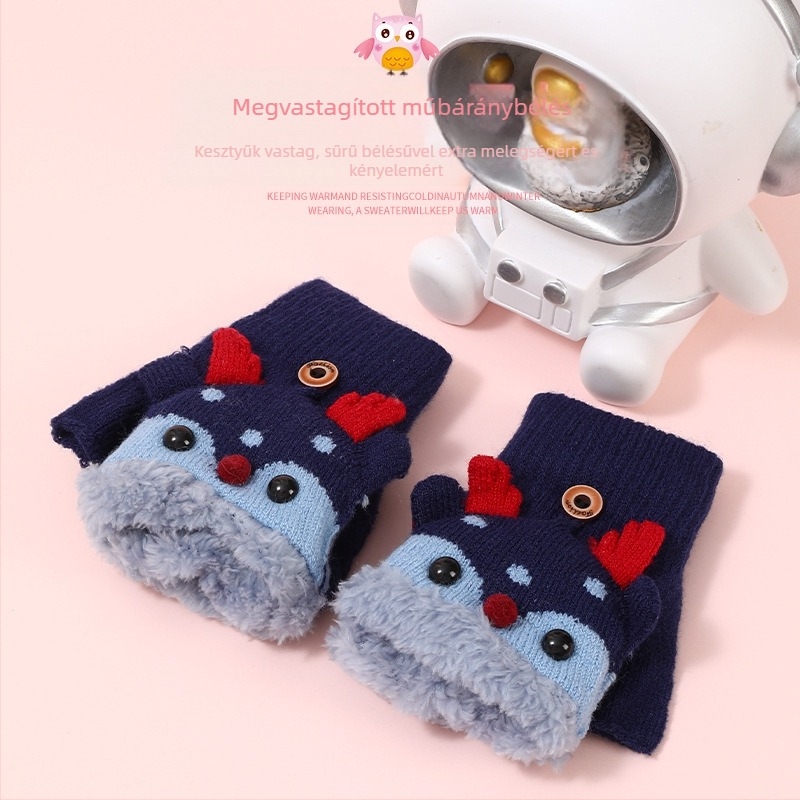 Őszi és téli gyermek karácsonyi Fox flip-kesztyű, koreai aranyos, vastagított polárbélésű, meleg írókesztyű