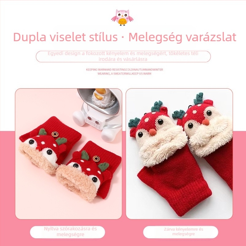 Őszi és téli gyermek karácsonyi Fox flip-kesztyű, koreai aranyos, vastagított polárbélésű, meleg írókesztyű