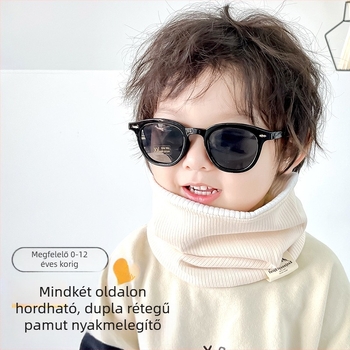 Őszi és téli szövetcímkés kötött sál, egyszínű, meleg pulóvergallérral, fiúknak és lányoknak, egyszerű gyerek kétrétegű, kontrasztos színű sál