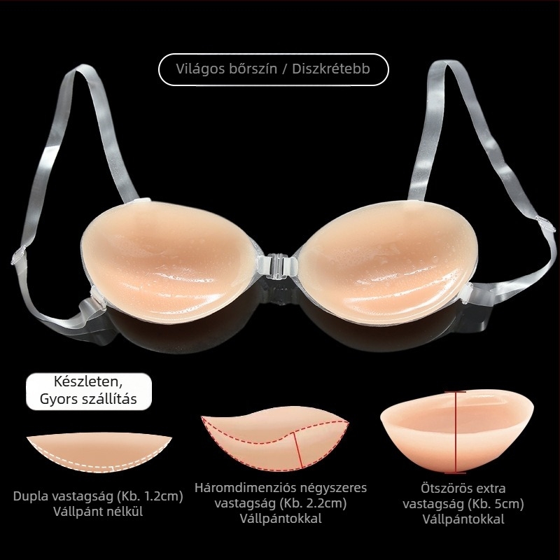 Készleten lévő világos színű, fodros szilikon melltartóbetétek, láthatatlan melltartó esküvői ruhákhoz és úszáshoz, vízálló és vastagított az extra védelem érdekében.