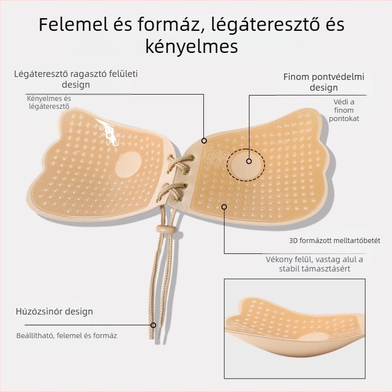 Cross-Border Goddess Wings mellkaspántos, húzózsinóros, láthatatlan, varrás nélküli menyasszonyi ruha, pánt nélküli melltartó
