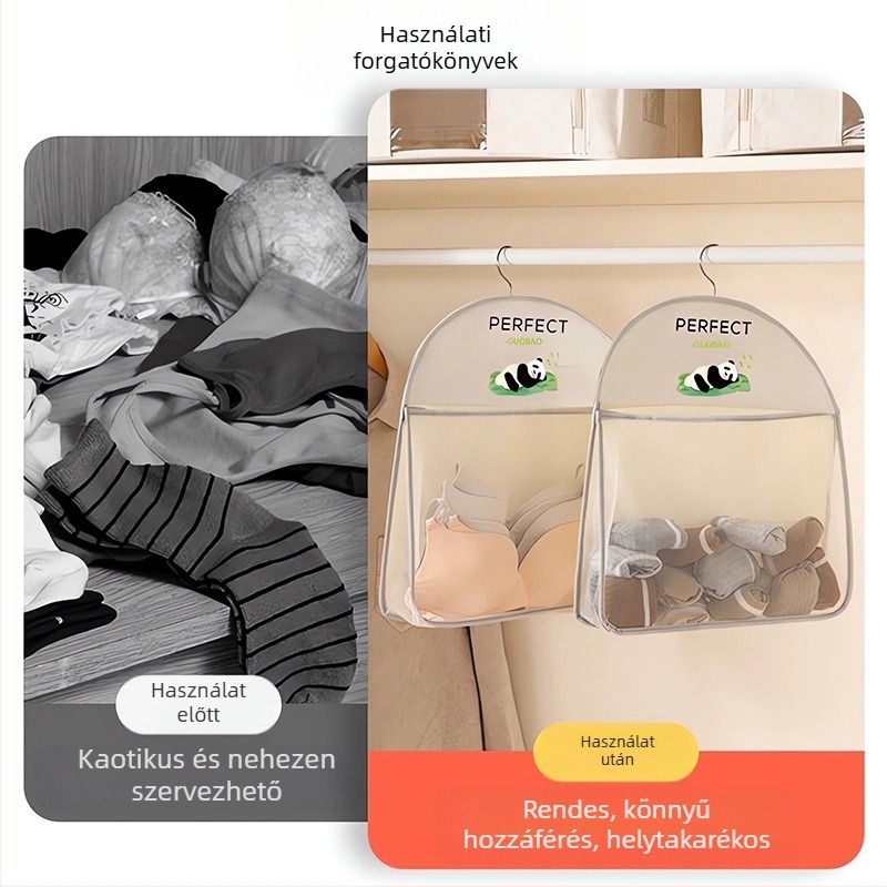 Zokni Alsóneműtárolás Hálószobai ruhásszekrény Alsónemű Alsóneműakasztó táska Akasztóháló Ajtó Hátsó tároló Befejező tárolótáska