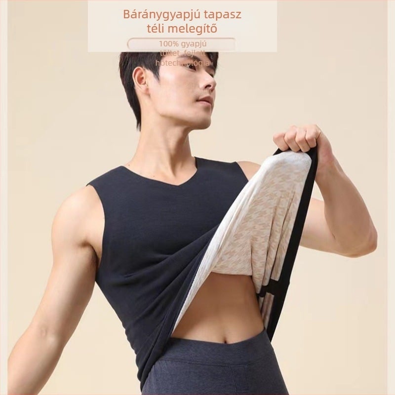 Férfi őszi-téli meleg mellény, varrás nélküli, foltos, ujjatlan, vastag, birkagyapjúból készült, aláöltözetből és csiszolásmintából.