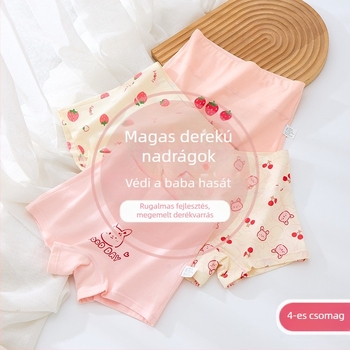 Lányka alsónemű tiszta pamutból, A osztályú pamutból, magas derekú, hasvédő bokszeralsó, lányka rövidnadrág őszi-téli viseletre, fenékkivágás nélkül