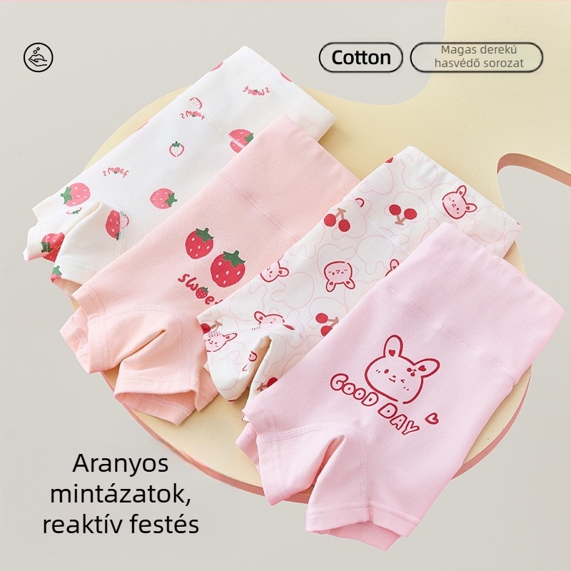 Lányka alsónemű tiszta pamutból, A osztályú pamutból, magas derekú, hasvédő bokszeralsó, lányka rövidnadrág őszi-téli viseletre, fenékkivágás nélkül