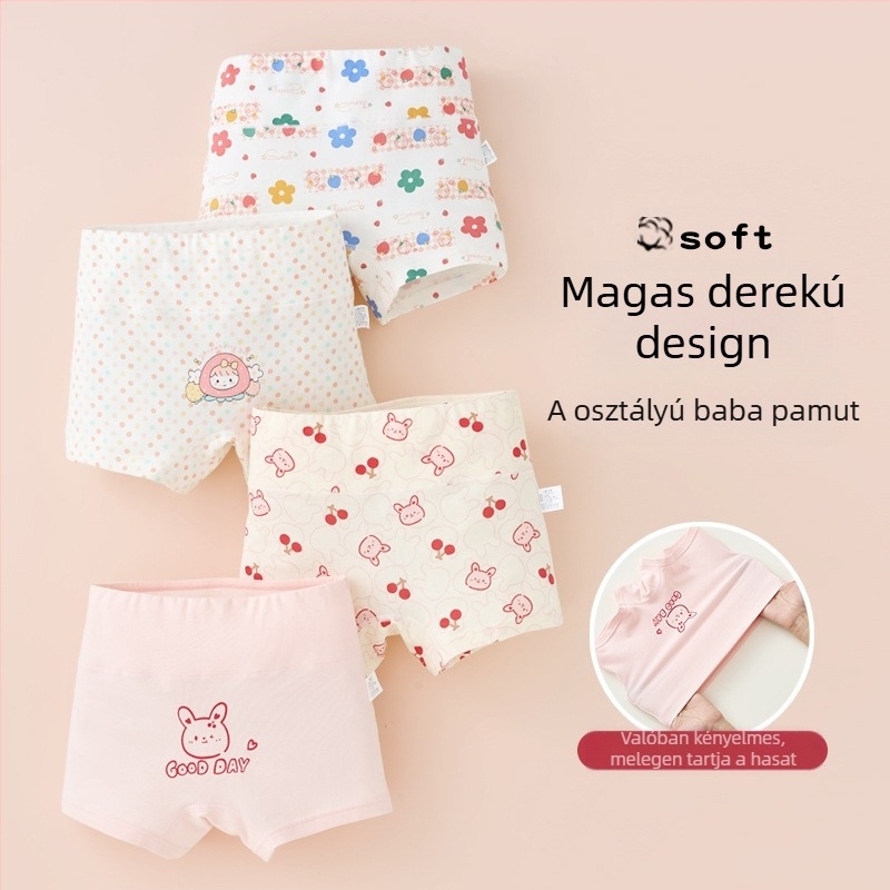 Lányka alsónemű tiszta pamutból, A osztályú pamutból, magas derekú, hasvédő bokszeralsó, lányka rövidnadrág őszi-téli viseletre, fenékkivágás nélkül