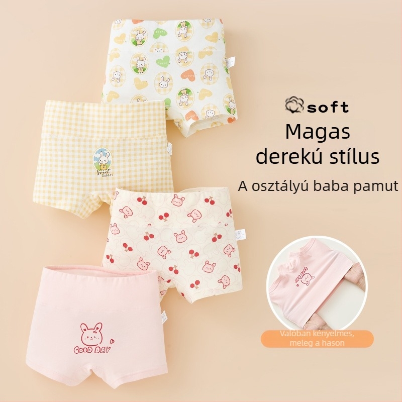 Lányka alsónemű tiszta pamutból, A osztályú pamutból, magas derekú, hasvédő bokszeralsó, lányka rövidnadrág őszi-téli viseletre, fenékkivágás nélkül