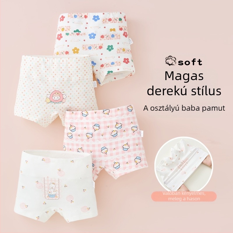 Lányka alsónemű tiszta pamutból, A osztályú pamutból, magas derekú, hasvédő bokszeralsó, lányka rövidnadrág őszi-téli viseletre, fenékkivágás nélkül