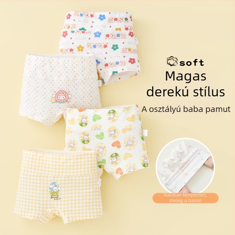 Lányka alsónemű tiszta pamutból, A osztályú pamutból, magas derekú, hasvédő bokszeralsó, lányka rövidnadrág őszi-téli viseletre, fenékkivágás nélkül