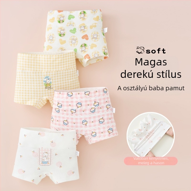 Lányka alsónemű tiszta pamutból, A osztályú pamutból, magas derekú, hasvédő bokszeralsó, lányka rövidnadrág őszi-téli viseletre, fenékkivágás nélkül