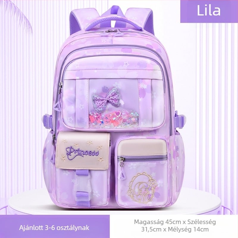 Ultrakönnyű gyermek általános iskolai táska lányoknak, aranyos, divatos, lányos stílusú, tehercsökkentő, nagy kapacitású hátizsák nagykereskedelemben