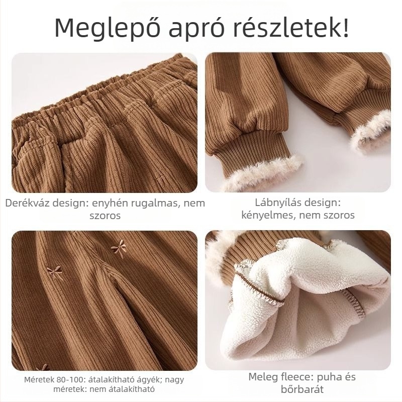 Lányka polár bélésű nadrág Őszi és téli Western stílusú baba hétköznapi nadrágok Gyermek téli ruházat Vastagított szárú hétköznapi felsőruházat