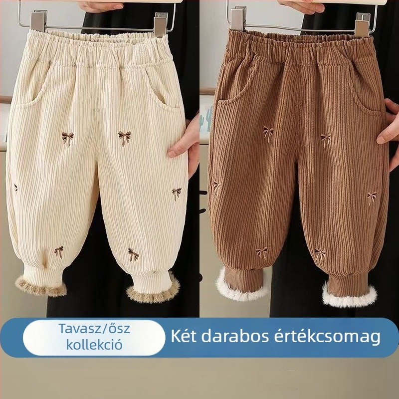Lányka polár bélésű nadrág Őszi és téli Western stílusú baba hétköznapi nadrágok Gyermek téli ruházat Vastagított szárú hétköznapi felsőruházat