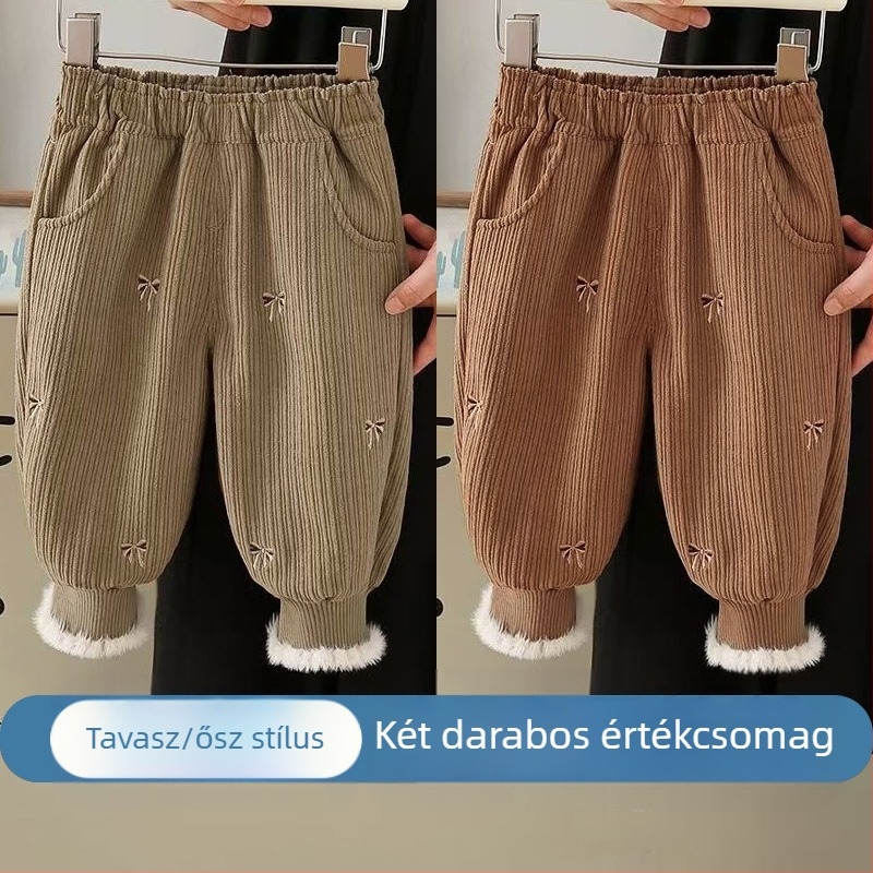 Lányka polár bélésű nadrág Őszi és téli Western stílusú baba hétköznapi nadrágok Gyermek téli ruházat Vastagított szárú hétköznapi felsőruházat