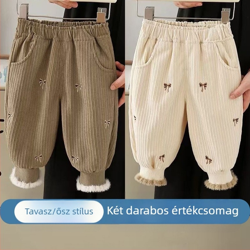 Lányka polár bélésű nadrág Őszi és téli Western stílusú baba hétköznapi nadrágok Gyermek téli ruházat Vastagított szárú hétköznapi felsőruházat