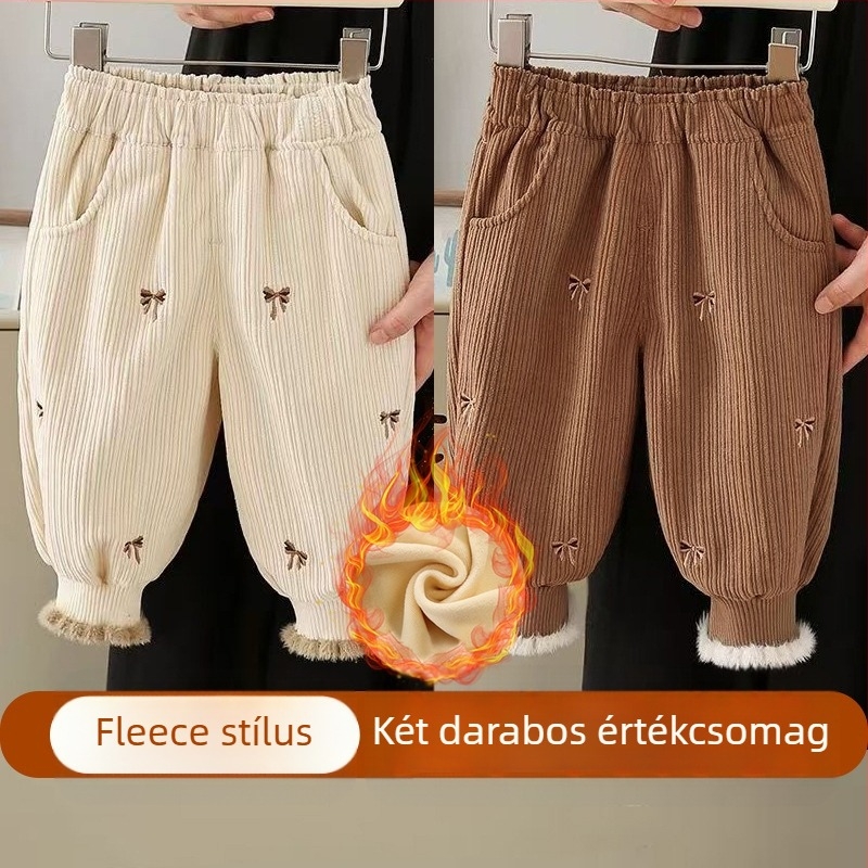Lányka polár bélésű nadrág Őszi és téli Western stílusú baba hétköznapi nadrágok Gyermek téli ruházat Vastagított szárú hétköznapi felsőruházat