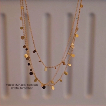 Színtelen titán acélból készült, szuper villámcsapásos, csillogó vízcseppekből készült, kis kerek nyaklánc, női, egymásra rakott, kis négyzet alakú kulcscsontlánccal