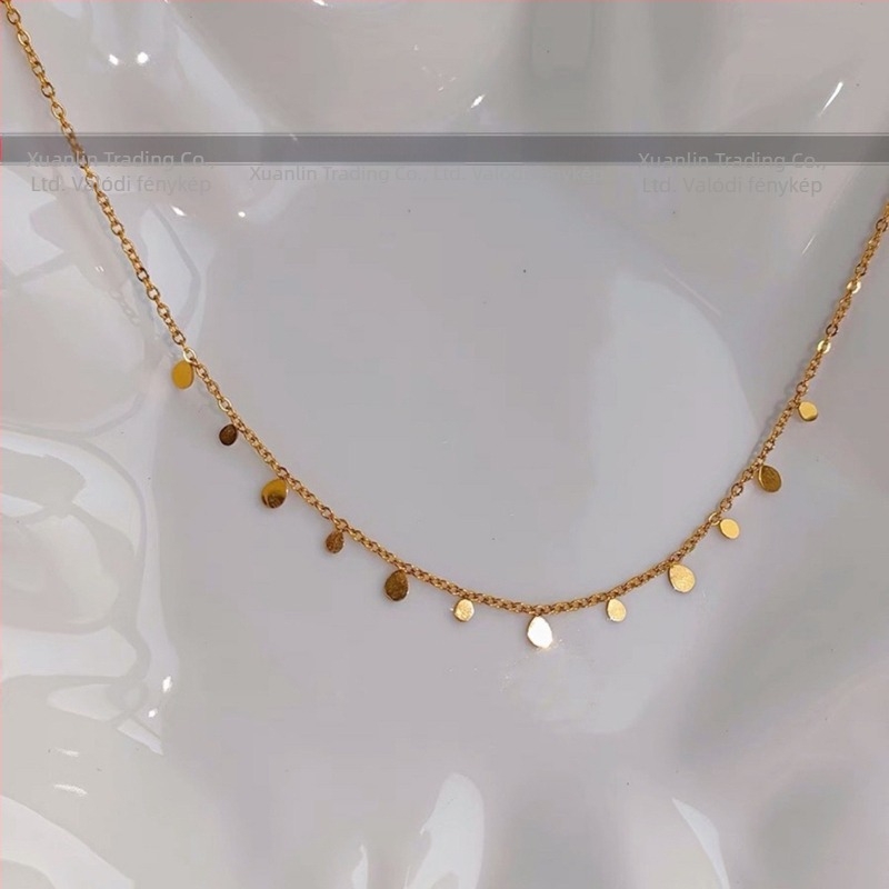 Színtelen titán acélból készült, szuper villámcsapásos, csillogó vízcseppekből készült, kis kerek nyaklánc, női, egymásra rakott, kis négyzet alakú kulcscsontlánccal