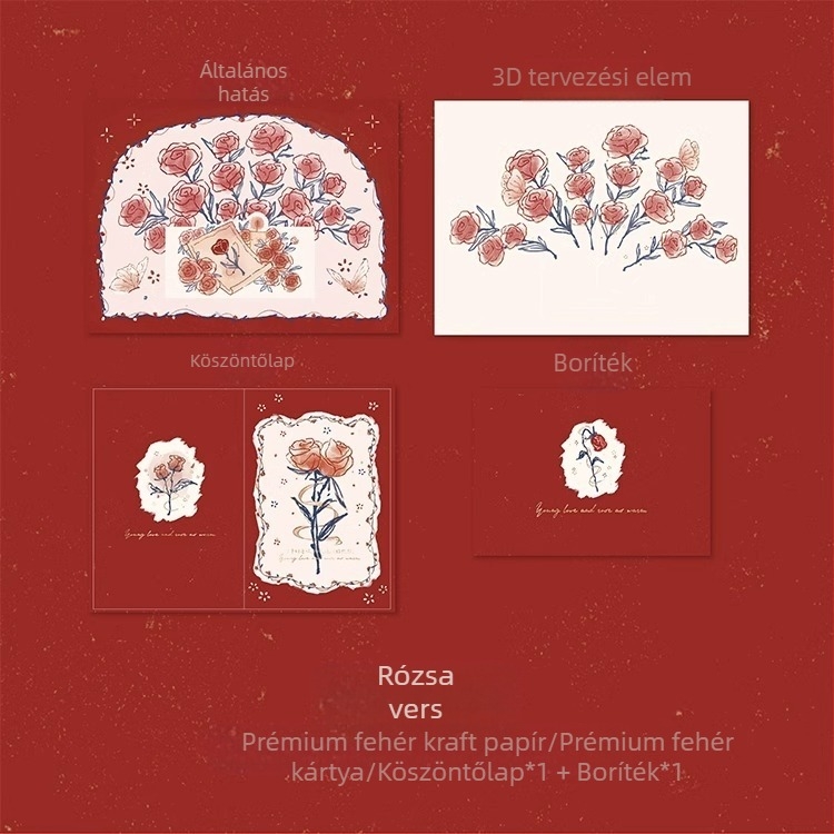 3 hüvelykes egyszerű és elegáns kártya, csúcskategóriás, forró arany ajándék tanárnapi szerelmes üdvözlőlap és születésnapi rózsa háromdimenziós szerelmeskönyv