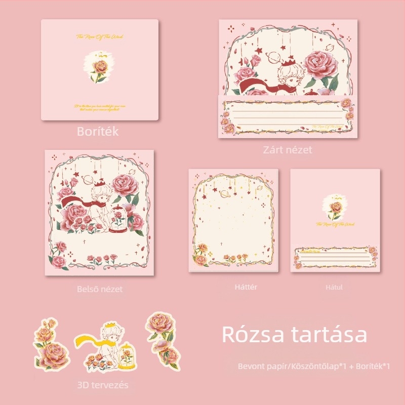 3 hüvelykes egyszerű és elegáns kártya, csúcskategóriás, forró arany ajándék tanárnapi szerelmes üdvözlőlap és születésnapi rózsa háromdimenziós szerelmeskönyv