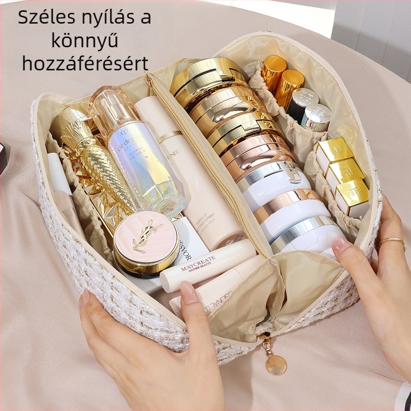 Hordozható párna kozmetikai táska arany selyem kockás párnatáska utazó piperetáska nagy kapacitású tárolótáska rúzs