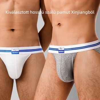 Férfi szexi keskeny oldalú, magas villás, egyrétegű, üleprészes, lélegző, izzadságelnyelő, plus size tiszta pamut, nagy zsebes ifjúsági alsónemű