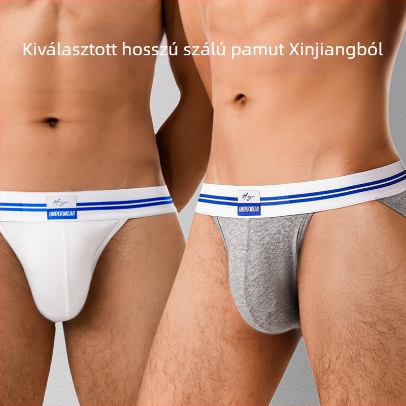 Férfi szexi keskeny oldalú, magas villás, egyrétegű, üleprészes, lélegző, izzadságelnyelő, plus size tiszta pamut, nagy zsebes ifjúsági alsónemű