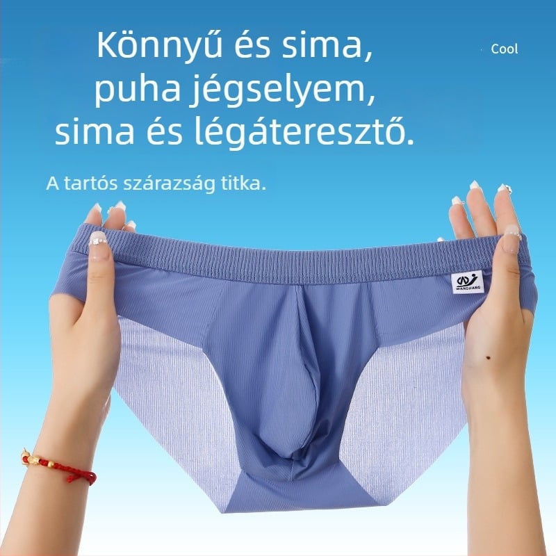 A háló nyári jégselyemből készült, hűvös, selymes alsónemű, férfi alsónemű, alacsony derekú, könnyű, lélegző, magas rugalmas, U alakú, domború belül.