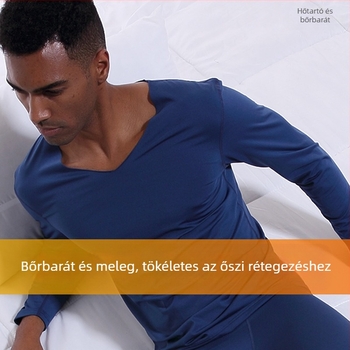 Férfi varrás nélküli thermo alsónemű felső V-nyakú téli karcsúsított polár béléssel feszes vékony alap ing őszi ruhák pamut pulóver