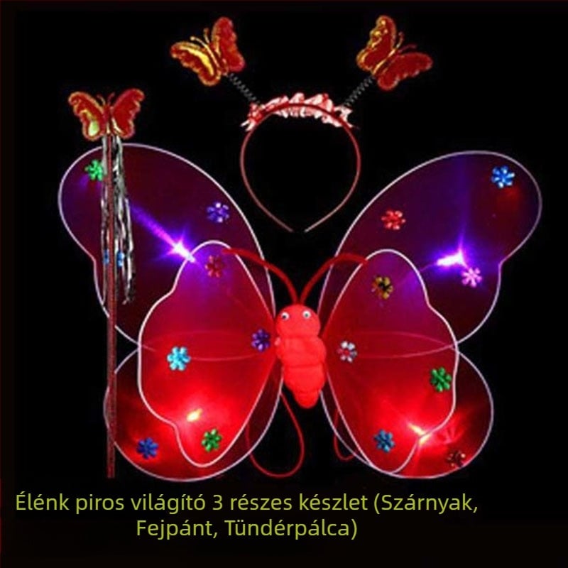 Gyermek színpadi ruházat óvodai hercegnői előadásruha angyal pillangószárnyak négyrészes kosztüm