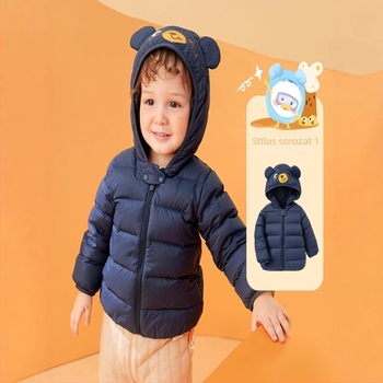 Fiú baba pehelykabát, gyerekkabát, 2023-as téli új, lányka babafelső, fehér kacsapehely, könnyű, kapucnis