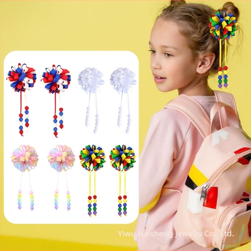 Határokon átnyúló robbanások lányoknak aranyos göndör gombóc bojtos hajcsattal színes buborék virág bordás hajvirág hajcsat
